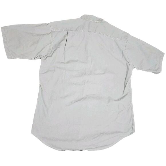 Vintage Bushlan Short Sleeve Button-Up Shirt USA Green Cotton Pockets Logo Men L - Picture 2 of 8